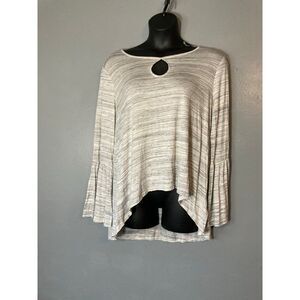 Ana gray high low bell sleeve keyhole, front blouse